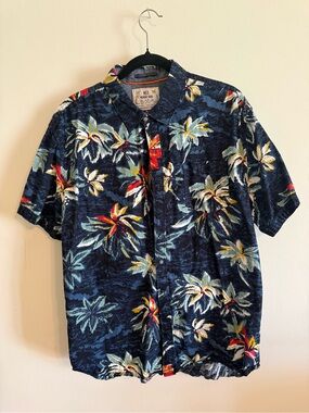 Men's Tropical Print Short-Sleeve Button-Down Shirt - Navy